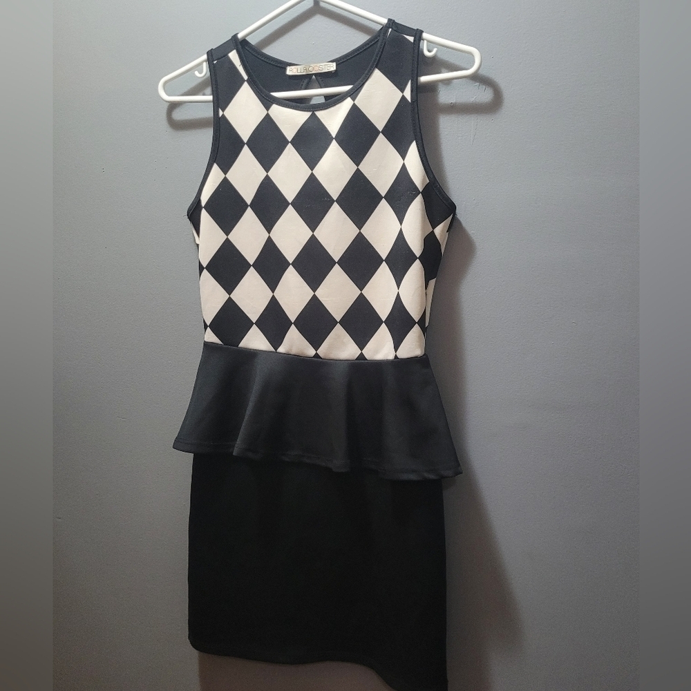 Rolla Coster Black And White Sleeveless Check Print Peplum Dress M